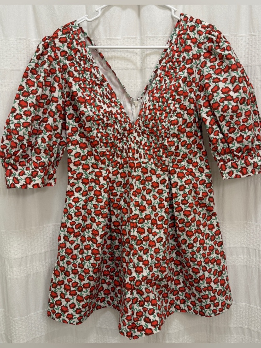 NWT Maeve Anthropologie Romper Red White Womens 10 V-Neck Short Sleeve Floral